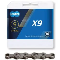 Řětez KMC X9 - balený, 114 článků, šedá (9s)