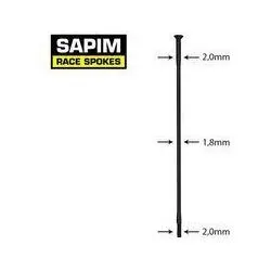 Paprsek Sapim Race 2,0-1,8-2,0 mm - délka 306 mm, hlavička přímá, černá