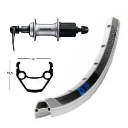 Zapletené kolo Exal 559 ZX19 Acera QR - zadní 135/10 mm, 36 děr, FH-T3000, stříbrná (26)