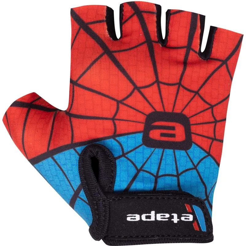 Rukavice Etape Tiny - dětské, krátké, černá-modrá, motiv pavučina