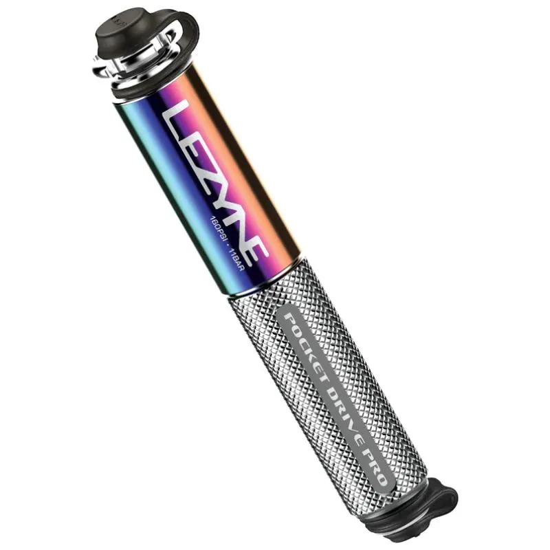 Pumpička Lezyne Pocket Drive Pro - cestovní, délka 141,3 mm, neo metalická stříbrná