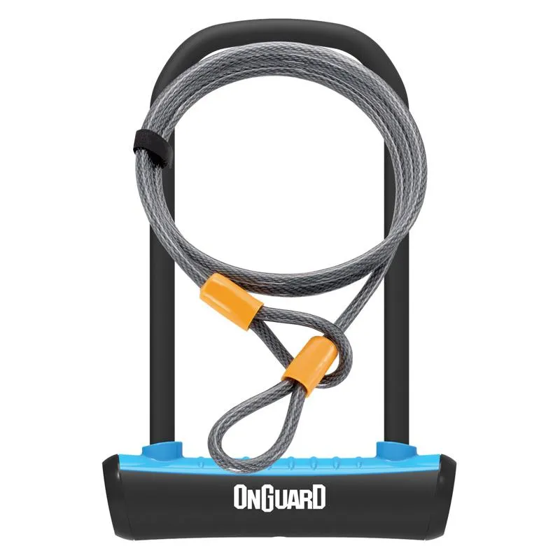 Zámek Onguard podkova 115x230x11mm + lanko 1200x10mm, modrá, 2klíče, držák