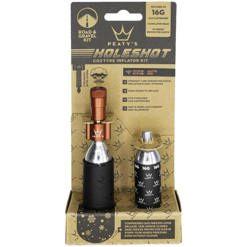CO2 inflátor Peatys HoleShot CO2 KIT Road & Gravel - včetně 2 bombiček 16 g, červená - 2