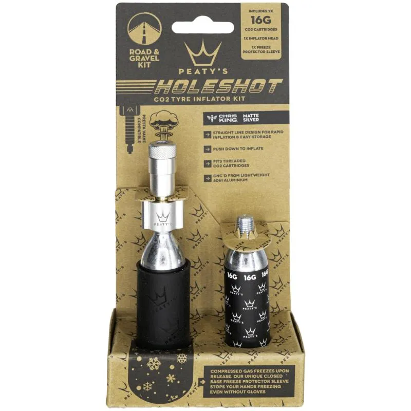CO2 inflátor Peatys HoleShot CO2 KIT Road & Gravel - včetně 2 bombiček 16 g, stříbrná - 2
