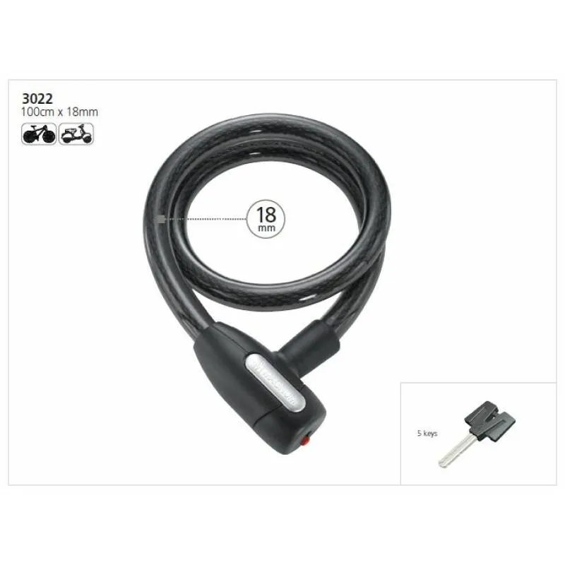 Zámek Magnum 3022 lanko 1000x18 mm - na klíč, černá - 2